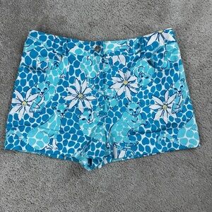 Lilly Pulitzer Leopard Lounge Women's Shorts Stretch Daisy Blue White Label Sz 8